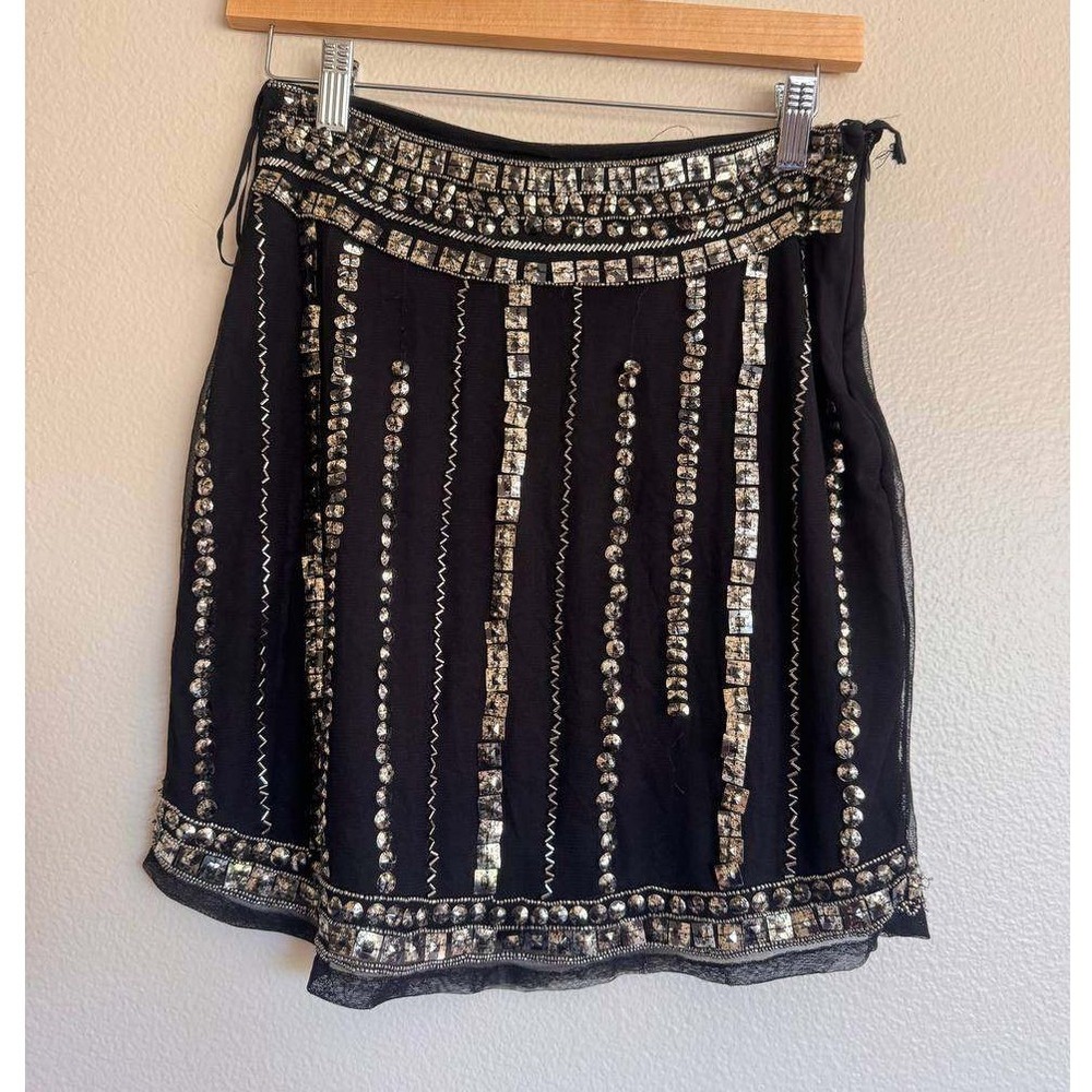 Angie Black Beaded Sequin Mini Skirt M Festival Boho Party Metallic Coquette Y2K
